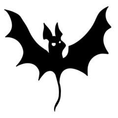 Silhouette of bat. Halloween and horror decorations. Flying black vampire animal with wings. Flat cartoon