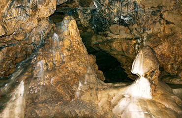 Stalactite, stalagmite walls of the cave. Template for design.