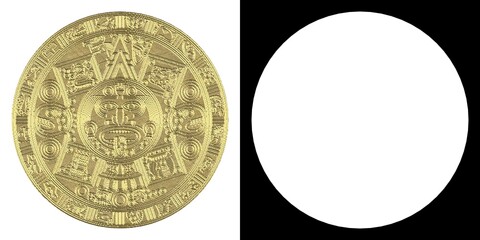 3D rendering illustration of a pre-columbian gold coin
