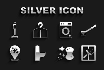Set Toilet bowl, Brush for cleaning, Rubber cleaner windows, Sponge, Home service, Washer, Vacuum and Hanger wardrobe icon. Vector