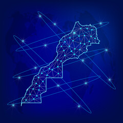 Global logistics network concept. Communications network map Morocco on the world background. Map Kingdom of Morocco with nodes in polygonal style. EPS10.