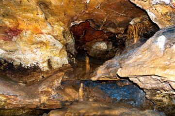 Stalactite, stalagmite walls of the cave. Template for design.