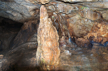 Stalactite, stalagmite walls of the cave. Template for design.