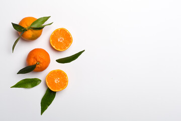 Flat lay with fresh mandarines on color background. Top view