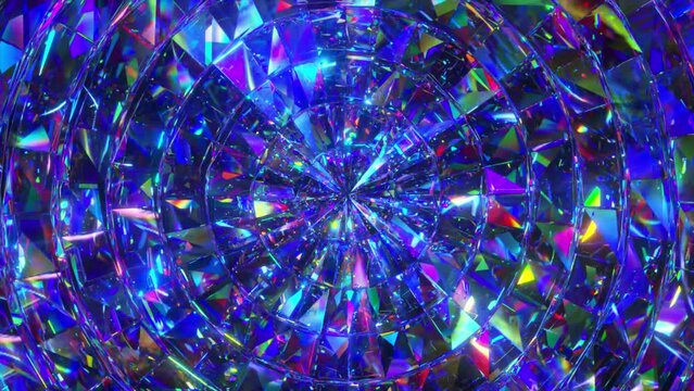 Abstract diamond circular mosaic moves in wave motions. Blue neon color. 3d animation of seamless loop
