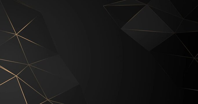 4k Luxury collection. Black background with golden polygonal moving shapes. Beautiful dark elegant backdrop. Digital seamless looped BG. Digital grey wallpaper. Abstract black animation. Bright light