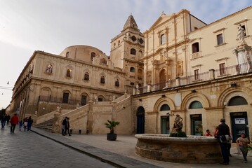 Obraz premium Noto, Sicily, Italy, 31.03.2018. Panoramic view of Saint Francis of Assisi to the Immaculate church, Chiesa di San Francesco d'Assisi all'Immacolata.