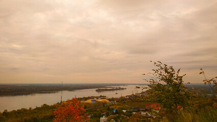 Panorama of the Volga River in autumn