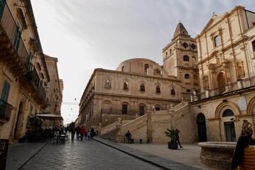 Noto, Sicily, Italy, 31.03.2018. Panoramic Saint Francis of Assisi to the Immaculate church, Chiesa di San Francesco d'Assisi all'Immacolata.