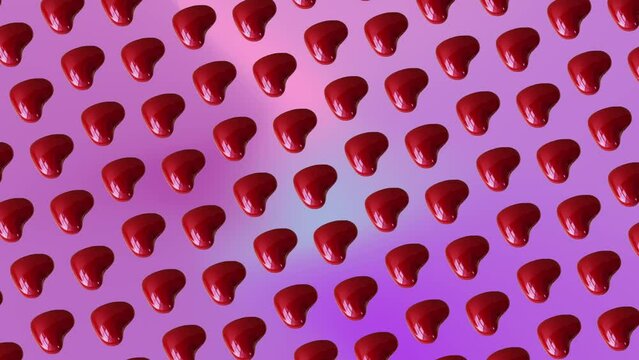 Interesting circular rotate animation pattern with small red hearts on a trending ligh pink-purpule multi colored gradient background. 3 in 1 animations for 10 sec. Romantic Love concept for St. Valen