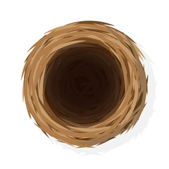 Cartoon wild bird nest from straw and twigs Top view of nest
