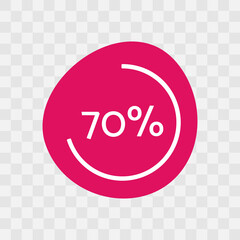 70 percent chart. Vector percentage infographics. Magenta isolated icon on transparent background. Sign for download, growth, progress, business, finance, design