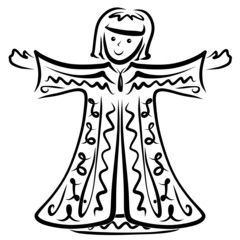 happy young Joseph in multi-colored clothes presented by a loving father, black pattern