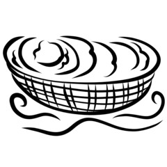 little Moses lies in a basket on the water, black sketch