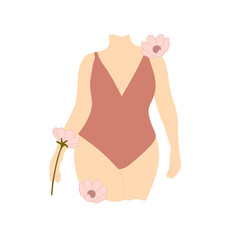 Illustration of a female body. Girl in swimsuit. Fat woman.