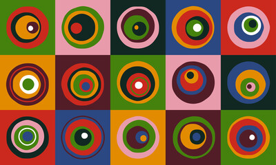 Abstract circle pattern. Geometric bauhaus shapes, concentric circles suprematism style, modern background. Vector art
