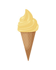 Ice cream. Delicious ice cream in a waffle cone. Vanilla ice cream. Vector illustration isolated on a white background