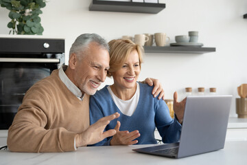 Positive spouses using laptop for video call