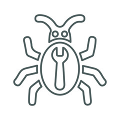 Bug, fix, malware, repair, virus outline icon. Line art sketch.