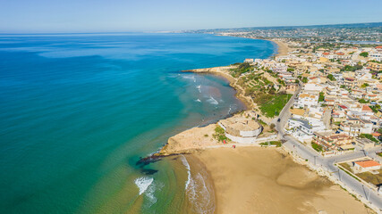 Aerial View of Cava d'Aliga and the Mediterranean Sea, Scicli, Ragusa, Sicily, Italy, Europe