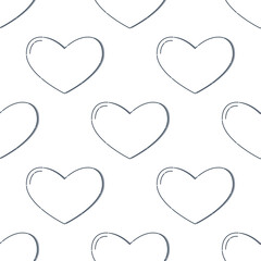 Line art seamless pattern in the form of a heart on white background. Romance graphic texture. Holiday celebration concept. Decorative print. Geometric bright wallpaper. Black contour line
