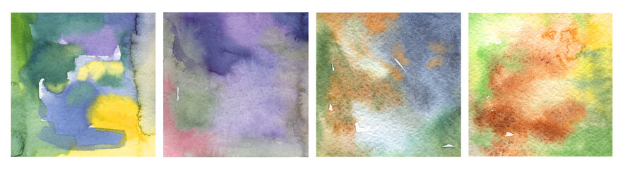 Watercolor abstract paint texture collection isolated on white background. Bright spring, summer Hand drawn abstract color brush strokes set. For branding, greetings, invitations, cards, easter.
