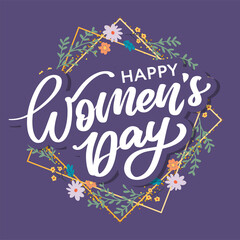 Women's Day hand drawn lettering. Red text isolated on white for postcard, poster, banner design element. Happy Women's Day script calligraphy. Ready holiday lettering design.