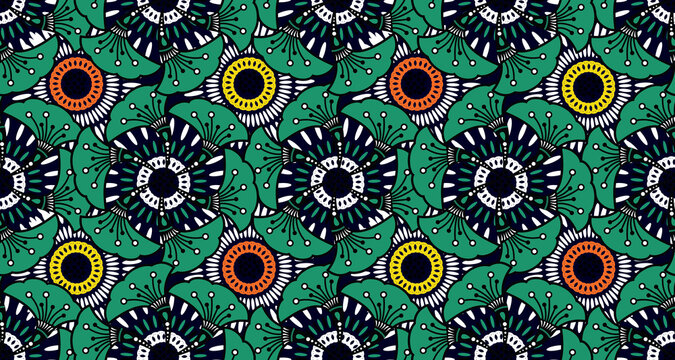 Ethnic abstract fabric. Seamless pattern in tribal, African wax print kitenge floral motifs vector. Aztec geometric art ornament.Design for carpet, wallpaper, clothing, wrapping, fabric, cover, dress