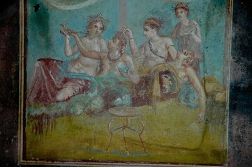 Decorazione all'interno di una Villa Pompeiana  recuperata in ottimo stato. Pompei. Golfo di Napoli
