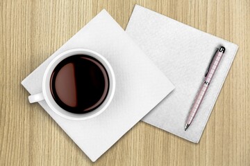 Obraz na płótnie Canvas 2022 predictions concept, a napkin with a cup of coffee, business and financial trends