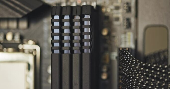 RAM modules in computer motherboard closeup