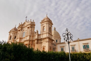 Obraz premium Panoramic view of Baroque cathedral San Nicolo in Noto, UNESCO World Heritage Site. Sicily, Italy.