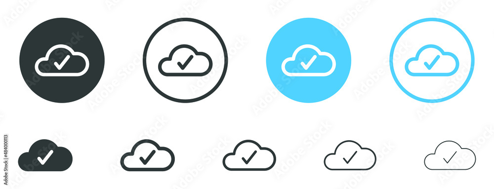 Aufkleber cloud check complete icon . clouds with check mark icons software update process completed