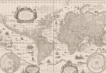 Old antique world map. Vintage style wallpaper