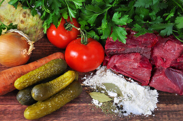 Cooking, Ingredients for cooking beef meat dishes.