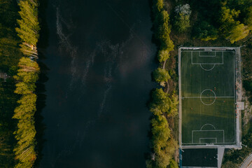Aerial photography of a football field