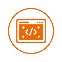 Clean, coding, code icon. Orange vector sketch.