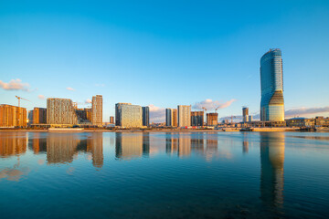 Fototapeta premium Golden Hour in Belgrade Waterfront, Capitol of Serbia