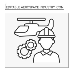  Engineer line icon. Man projecting and designing helicopters.Aerospace industry concept. Isolated vector illustration. Editable stroke