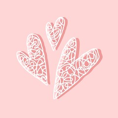 Openwork hearts decoration. Hand drawn vector heart shapes. Valentine's day illustration
