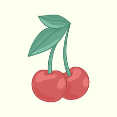 Vector illustration of cherry in cartoon style. Illustration on a light background.