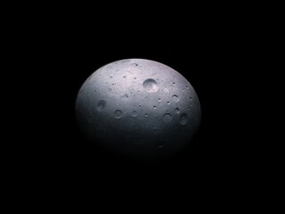 A dwarf planet in the asteroid belt. Strange object in the solar system. Rocky satellite is covered with craters. 