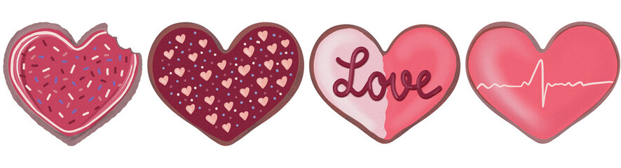Valentine's Day Cake Illustration Set for poster print, postcard, poster, banner, logo, sign, sticker, blog
