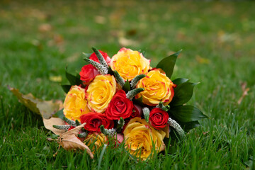 Beautiful bridal bouquet of different flowers