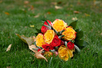 Beautiful bridal bouquet of different flowers