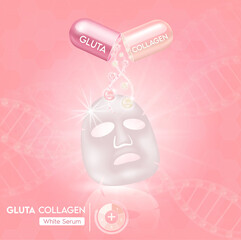 Pink glutathione and collagen pack with capsule and the third ingredient can be separated.