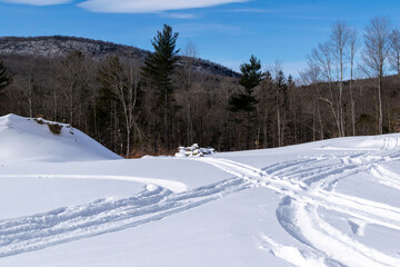 Snowmobile trail in the field