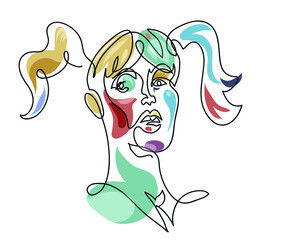 One line drawing of angry woman

One continuous line drawing of sad and nervous woman screaming.
