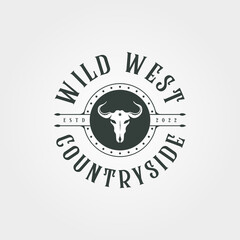 texas wild west vintage logo vector symbol, animal skull logo design