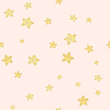 Seamless pattern with stars for fabric. Watercolor wallpaper.